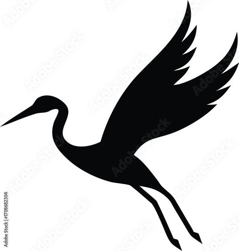 Crane Silhouette Vector Illustration of Native Bird Icon for Outdoor and Wildlife Nature Design