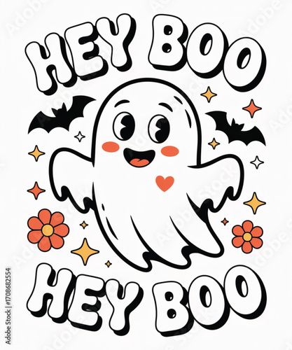 Cute ghost saying hey boo