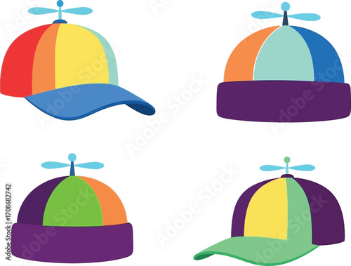 Colorful propeller hats vector illustration set design editbale