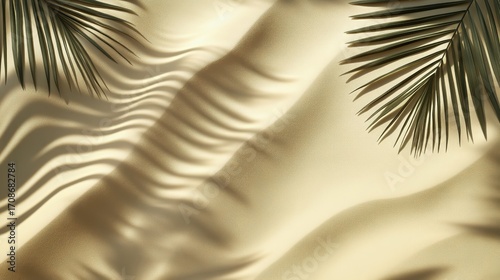 Beautiful Palm Leaves Casting Shadows Against a Soft Beige Background in a Se...