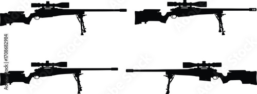 Sniper rifle silhouette vector hunting gun illustration editbale