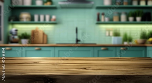 Elegant Kitchen With Wooden Table and Modern Decor Enhancing a Cozy Atmosphere