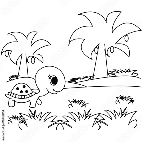 Palm Tree with Mushroom and Grass Simple Nature Cartoon Vector