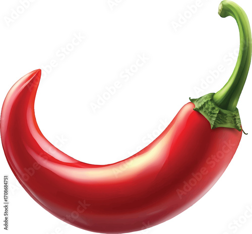 Shiny Red Chili Pepper with Green Stem on White Background red pepper hot pepper