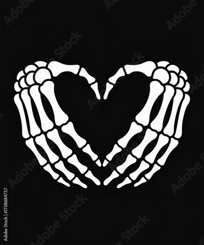 Skeleton hands forming a heart shape on a