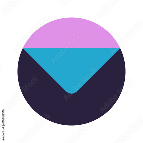 Abstract circle logo with purple and blue shapes on dark background