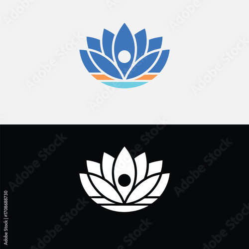 A serene lotus flower logo design, isolated on white background, embodies peace and tranquility, perfect for yoga studios, wellness brands, or meditation apps seeking a minimalist aesthetic