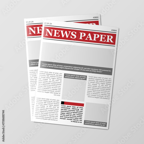 Realistic newspaper on white background, vector illustration