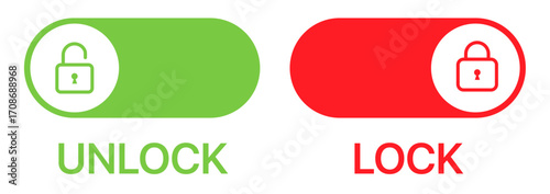Toggle Switch Controls with On Off States Plus Secure Lock Unlock Icons for Modern App Interface and Web UX Design Elements