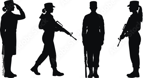 Female soldiers silhouettes vector military troops editable vector