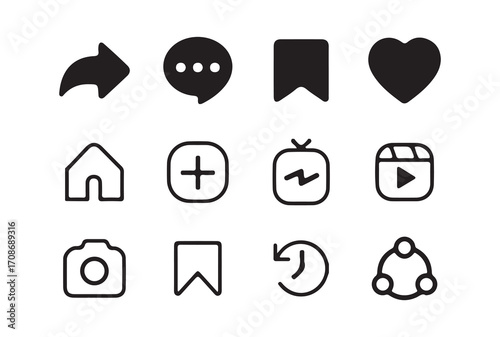 Collection of Modern User Interface Icons and Symbols
