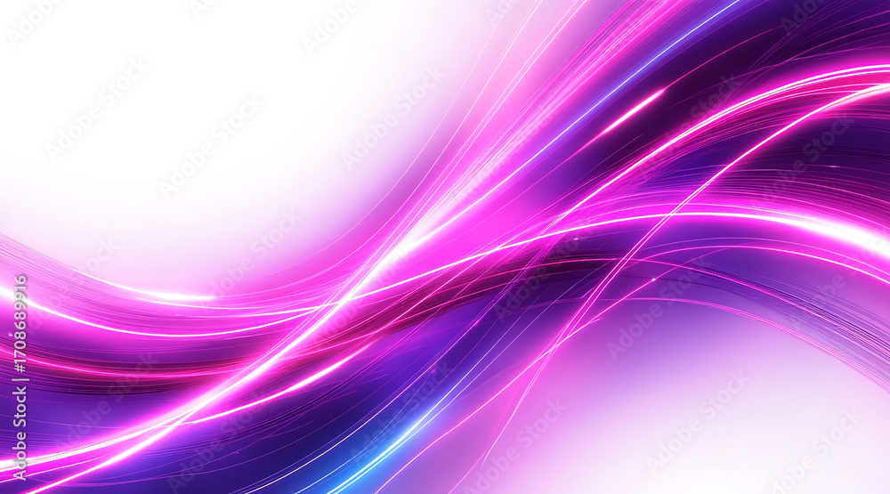 Naklejka premium Digital abstract art with neon glowing streaks in pink and purple colors creating dynamic flowing light lines