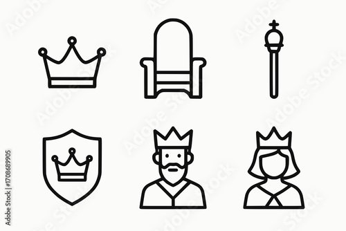 Royal and ceremonial minimalist vector icons, black and white