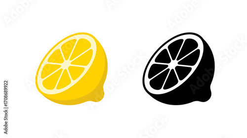 Vibrant Lemon Slice Graphic with Minimalist Black Silhouette for Modern Design Projects