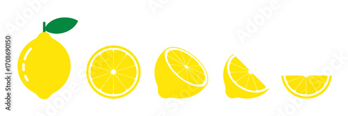 Fresh Lemon Citrus Fruit Illustration with Different Slices for Food and Beverage Concepts and Summer Themes