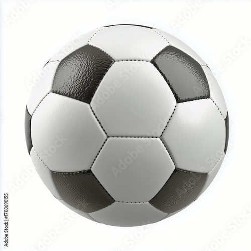Classic Black and White Soccer Ball With Hexagonal Pattern on a Plain Background