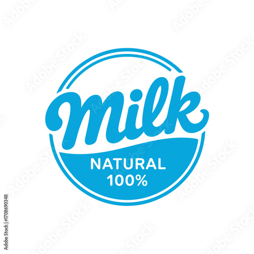 Natural Milk Badge Design 100 Percent Pure Dairy Product Marketing and Branding Creative Vector Illustration Isolated on White Background