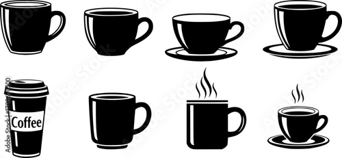 Coffee cup silhouette, Coffee and tea cups silhouette, Coffee and tea cups svg, Coffee cup svg, Tea cup silhouette, Teacup svg, Ceramic cups silhouette, Tea and coffee cup icon 