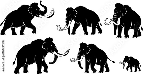 Mammoth silhouettes, Woolly mammoth silhouette, Mammoth svg, Mammoth silhouette, Mammoth vector illustration