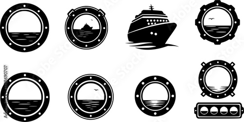Porthole silhouette, Porthole svg, Cruise svg, Cruise ship svg, Boat porthole svg, Porthole clipart, Ship porthole clipart, Ship porthole window svg, Boat porthole silhouette set