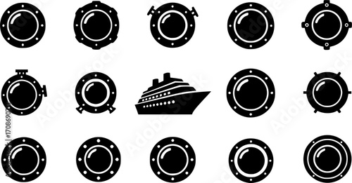 Porthole silhouette, Porthole svg, Cruise svg, Cruise ship svg, Boat porthole svg, Porthole clipart, Ship porthole clipart, Ship porthole window svg, Boat porthole silhouette set