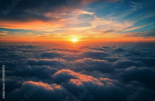 Colorful Sunset Over Fluffy Clouds in the Sky During Twilight Hours.