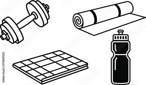 Gym equipment illustration for fitness and workout editable vector