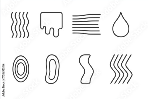 Minimalist Distortion Icons. Line style icons of minimalist distortion effects: warped stripe, melted block, stretch line, liquid