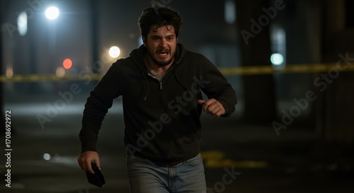 Man running night cityscape