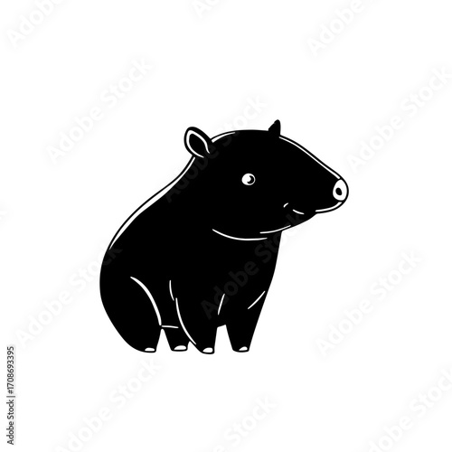 Tapir. Tapir simple black and white line art vector logo