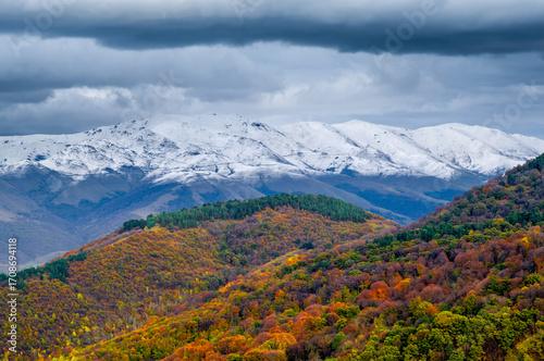 autumn mountains landscape in Armenia , October snowfall in the mountains