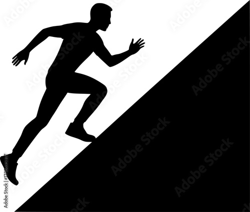 Minimalist black and white vector of a parkour athlete sprinting up a wall, sleek silhouette illustration for sports posters, urban training visuals, action graphics, and modern design projects.