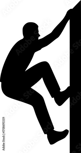 Black and white vector silhouette of a traceur performing a wall climb — dynamic parkour action ideal for urban sports and adventure-themed designs.