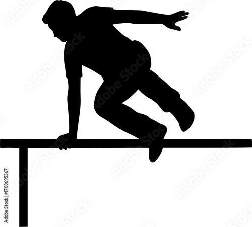 Black and white vector silhouette of a traceur performing a safety vault — dynamic parkour action perfect for urban sports and motion-themed designs.