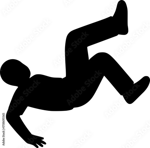 Minimalist black and white silhouette of a freerunner rolling on landing, sleek vector illustration for parkour, urban sport, and dynamic motion graphics.