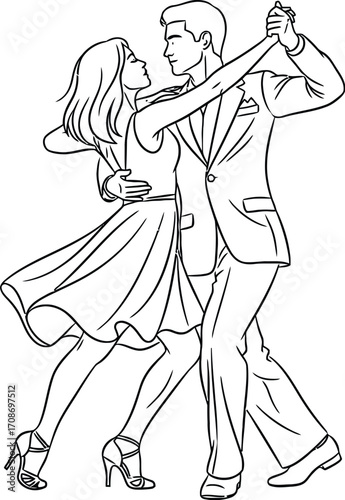 Dancing couple outline vector illustration drawing tango editable vector