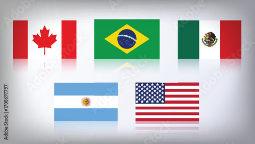 Illustration Vector Featuring USA, Canada, Mexico, Brazil and Argentina Identities