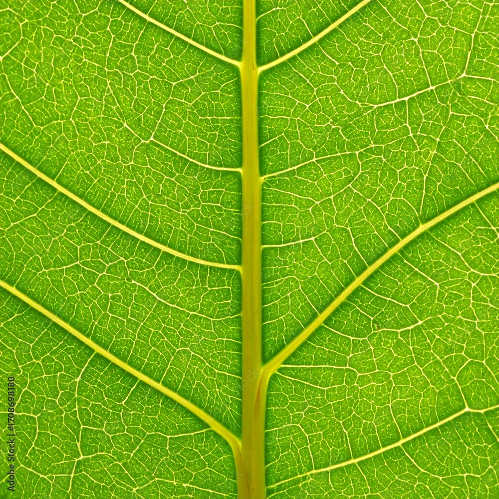Obraz premium Close-up of vibrant green leaf's intricate vein structure