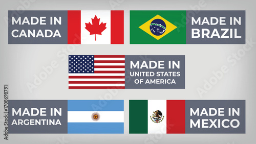 Illustration Vector Featuring USA, Canada, Mexico, Brazil and Argentina Identities