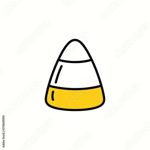 Cute Hand-Drawn Candy Corn Illustration with Black Outline on White Background