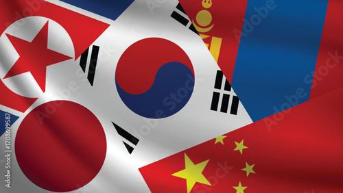 Illustration Vector Featuring China, Japan, South Korea, North Korea and Mongolia  Identities