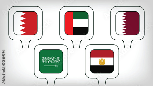 Illustration Vector Featuring Saudi Arabia, UAE, Qatar, Egypt and Bahrain Identities
