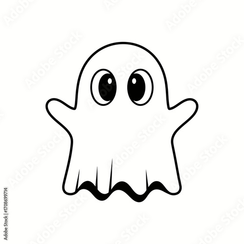 Cute cartoon ghost character with big eyes, Halloween concept, isolated on white