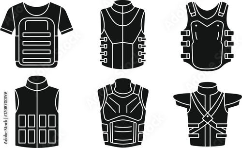 Vector bulletproof vest set security and protection concept editable vector