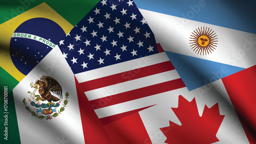 Illustration Vector Featuring USA, Canada, Mexico, Brazil and Argentina Identities