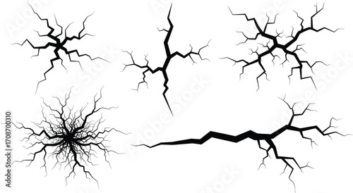 Black cracks vector illustration for graphic design use editable vector