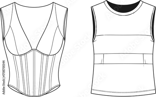 Shop women fashion tops corset top and striped tank top style editable vector