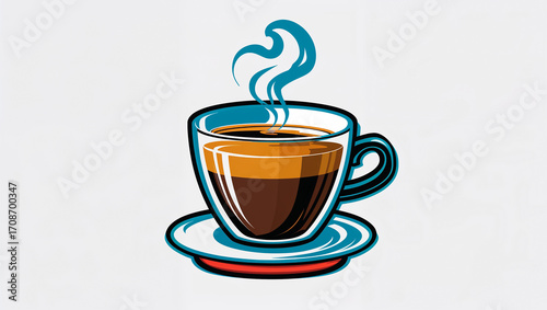 cup of coffee drawn sticker, flat design