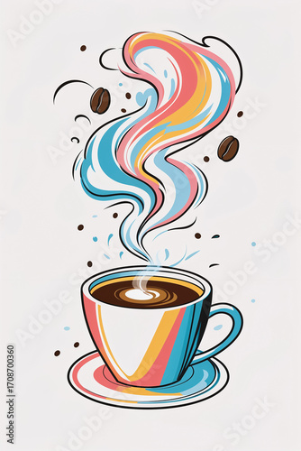 cup of coffee drawn sticker, flat design