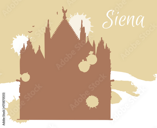 Line art drawing of Duomo di Siena Cathedral, Italy, architecture tourism landmark, travel destination illustration